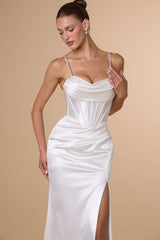 DAWSON GOWN - OFF WHITE STRETCH SATIN DRESS