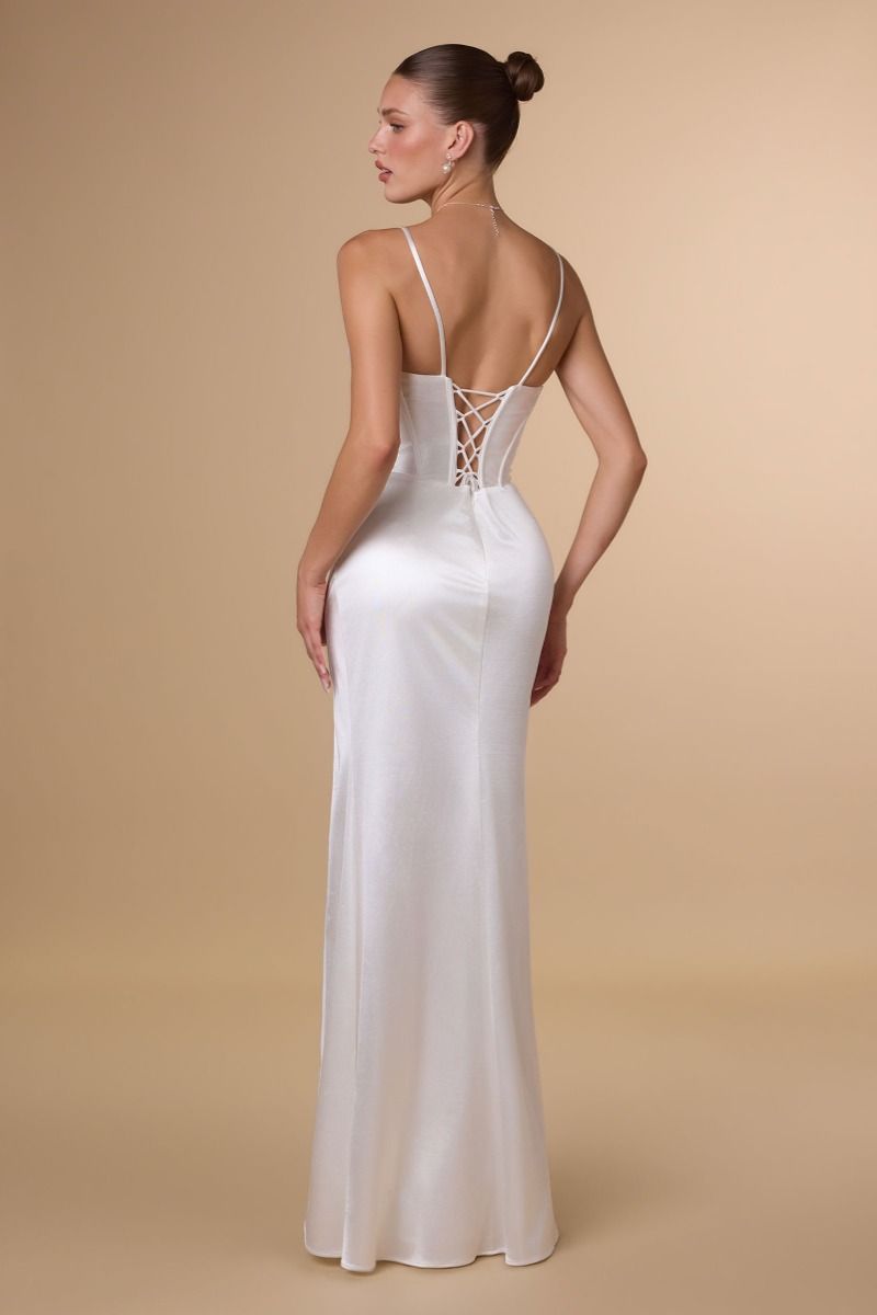 DAWSON GOWN - OFF WHITE STRETCH SATIN DRESS