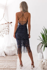 Khaleesi Dress - Steel Blue - Lace Dress With Fringe - FINAL SALE